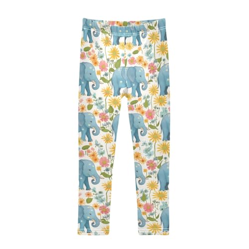 Wusikd Elephants Girls' Leggings Toddler Doodles Colorful Daisies Kids Yoga Pants Dance Active Tights 4T