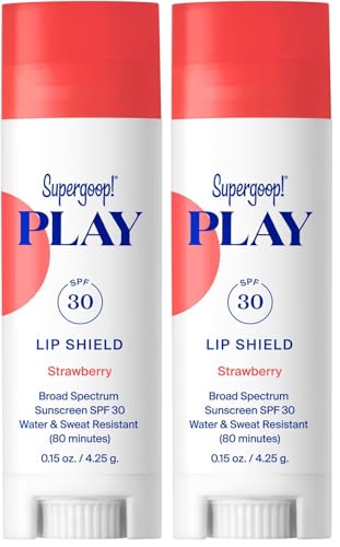 Supergoop! Play Lip Shield SPF 30 Strawberry - 2 Pack - Hydrating SPF Lip Balm - Moisturizing Treatment for Dry Cracked Lips - Broad Spectrum UV Protection