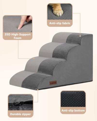 Image of Aodisman Dog Steps for Bed or Couch,4 Step Pet Stairs for Small Dogs & Cat