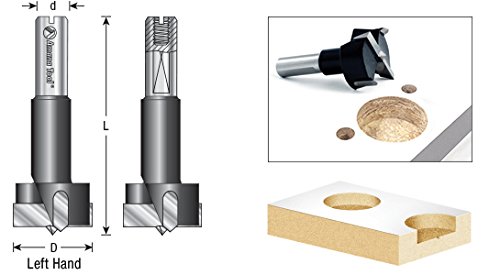 Amana Tool - 203205 Carbide Tipped Hinge Boring Bit L/H 20mm Dia x 57mm Long x 10mm Shank
