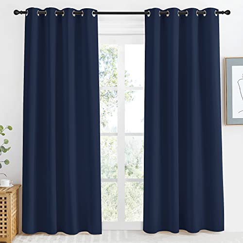 NICETOWN Blackout Curtain Panel, Navy Blue, 55 inches Wide by 86 inches Long, 1 PC, Light Blocking Room Darkening Drape/Drapery for Nursery Room, Ring Top