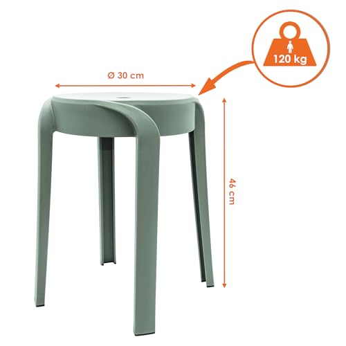 Taburete de plástico, 46 x 30 cm, soporta hasta 120 kg, color verde claro, multiusos apilable, antideslizante, redondo, taburete de cocina, taburete apilable, silla sin respaldo, para baño, salón - imagen 3