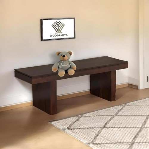 Image of Solid Wood Strong & Durable Seating Bench for Home and Office, Multipurpose Seating Bench, Balcouny /Outdoor /Daining Bench - 52x16x18 Inch, Walnut Finish