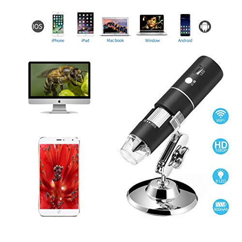 WiFi Digital Microscope,USB Microscope 2MP Camera Rechargeable Kids Microscope Endoscope 1080P HD,1000x Magnification for iPhone/iPad/Android Phone/Windows