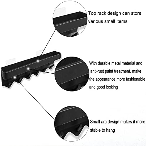 Echehi 6 Hooks Modern Key Holder, Multifunctional Self Adhesive or Drilling 2 Ways Installation Wall Key Rack, Key Hooks Wall Mounted for Entrance Area, Kitchen, Office, Bathroom, Living Room(Black)