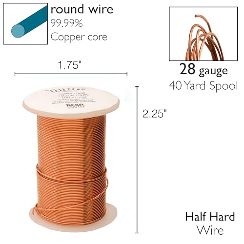 Image of The Beadsmith Wire Elements 28-Gauge Lacquered Tarnish-Resistant Copper Wire for Jewelry Making, 40 Yard, 36.58 Meter Spool (Antique Copper Color)