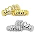 Custom Fit Gold & Silver Plated Hip Hop Teeth Grillz Caps Top & Bottom Grill 4pc Set