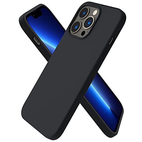 ORNARTO Compatible with iPhone 13 Pro Case 6.1, Slim Liquid Silicone 3 Layers Full Covered Soft Gel Rubber Case Cover 6.1 inch-Midnight Black