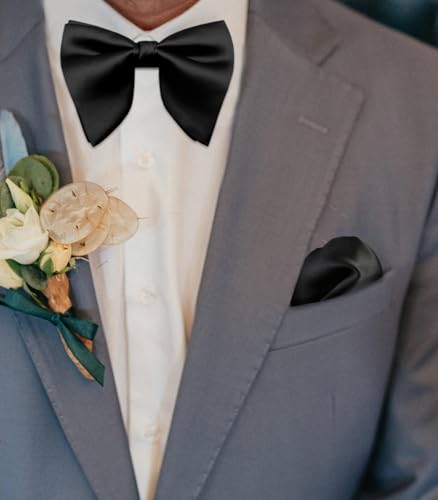 Image of Luckyvestir Oversized Bow Ties for Men, Pre Tied Clip on Men's Black Bowtie for Wedding Tuxedo Banquets Formal Wear