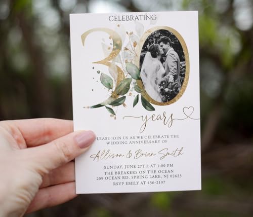 All Ewired Up 30th Anniversary Invitations and Envelopes, Photo Image Greenery, Elegant and Modern Golden Wedding Invites, Script, Personalized - Thumbnail 3