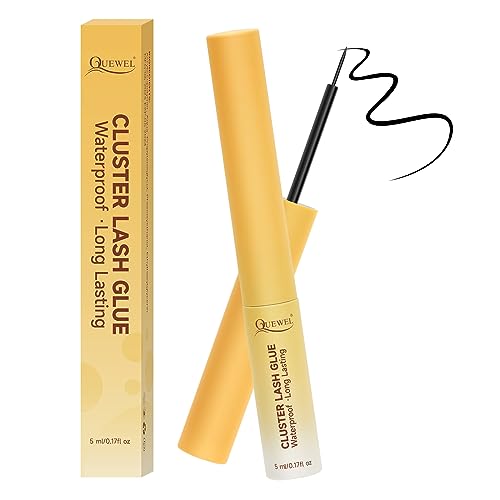 QUEWEL Lash Clusters Bond Eyelash Cluster Glue for DIY Lash Extensions, 5ML Cluster Lashes Glue Waterproof&Long Lasting, Super Strong Hold Eyelash Clusters Bond Suitable for All Day Wear (Black)