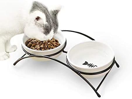 gutongyuan Cat Bowls Set Raised Cat Bowls for Food and Water,Ceramic Elevated Pet Dishes Bowls with Stand,13 oz Cats/Small Dogs Bowls,…