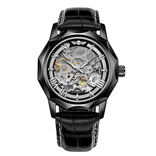 FORSINING Orologio Uomo Automatico Meccanico - Acciaio Inox, Quadrante Scheletrato Con Numeri Romani, Militare, Luminoso
