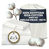 Sweave 100% Egyptian Cotton Percale Sheets Queen Size - Genuine Luxurious 400 Thread Count - Naturally Crisp, Breathable, Skin-Friendly & Cooling - Softer After Each Wash - Oeko-TEX Certified Giza