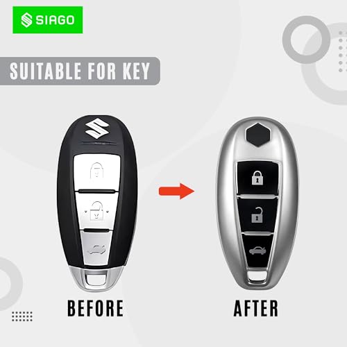 Image of SIAGO TPU Key Cover Compatible with Maruti Suzuki Baleno, Vitara Breeza, S Cross, Ciaz, Swift, Ignis, 3 Button Smart Key Cover (Grey Pack of 2)