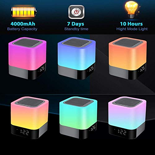 Ysd Night Light, Touch Sensor Bedside Lamp With Bluetooth Speaker, Warm Light And Color Changing Table Lamp, 4000Mah Battery & 12/24H Digital Calendar Alarm Clock, Gift For Kids Friends Party #TOP5