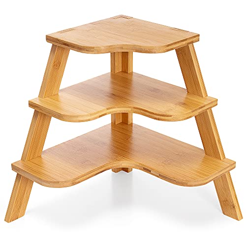 Schmückt stilvolle Bambus-Küchen-Arbeitsplatten-Organizer, platzsparendes 3-stöckiges Design für Eck-Küchen-Aufbewahrung, auch Wohnzimmer-Ausstellungsregale, Büroaufbewahrung (Selbstmontage) Cover