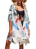 I2CRAZY Summer Tropical Leaf Print Swimsuit Cover Up One Piece Swimsuit Halter Neck Mesh Ruched Swim