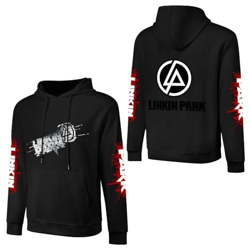 Photo de Sweat à capuche L$in*k$in Sweat à capuche en coton graphique Pa$rk Sweat à capuche à manches longues pour hommes Logo imprimé fans Vêtements Pull Top, Style noir, L