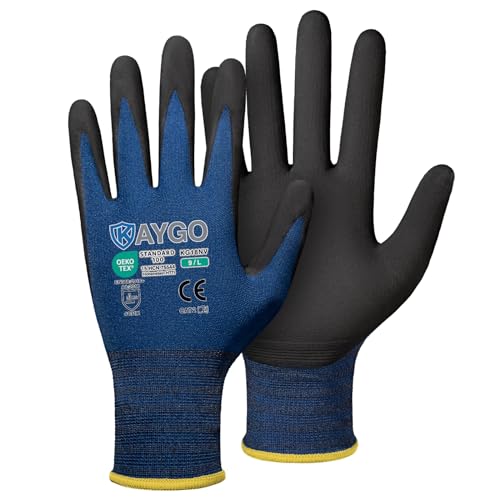 KAYGO Safety Work Gloves, MicroFoam Nitrile Coated, Men Women,KG18N
