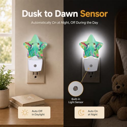 Image of Hummingbird Star Night Light Plug in, Soft Glow Night Light for Kids Bedroom Nursery, Gentle Warm Light for Sleep, Compact Lamp for Hallway Bathroom