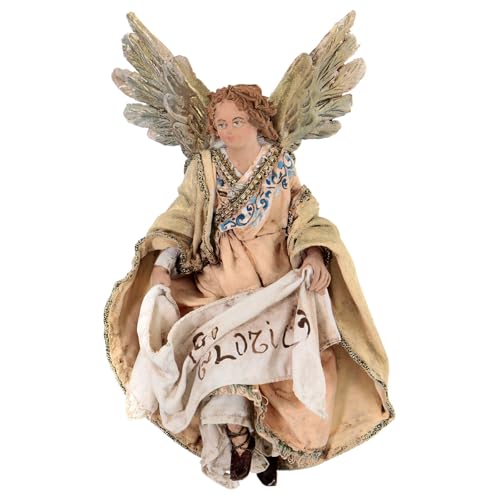 Holyart Nativity scene figurine, Angel with Gloria banner and pink robe by Angela Tripi 13 cm