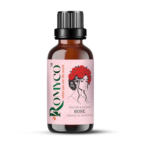 Image of Romyco Rose Essential Oil 15ml (Gulab) for Romance, Luxury | Hydrated Skin Care | Natural Perfume & Meditation | Aromatherapy & Diffuser Oil | Men & Women | Pure Natural Organic & Undiluted