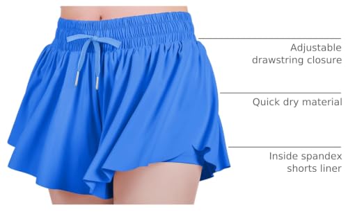 Image of JOCMIC Girls Flowy Shorts, 2 in 1 Preppy Butterfly Shorts with Spandex Liner for Cheer Athletic Gym Teens Casual Clothes