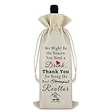 Gfhzdmf Realtor Wine Bag Thank You Gifts for Realtor Housewarming New Homeowner Gift Ideas Burlap Drawstring Appreciate Gift for Therapist Realtors Real Estate Agent Gifts Reusable Wine Bottle Bag