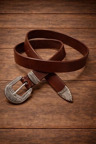 Image of Premium Black /Brown Leather Belt with Engraved 25mm (1 inch) Zinc Alloy Buckle | Stylish Formal & Casual Waist Belt for Men & Women | Perfect for Jeans & Trousers
