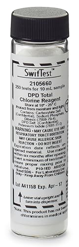 Hach DPD Total Chlorine Reagent Refill Vial for Swiftest Dispenser, 250 Tests, USEPA Approved, Method 8167, Drinking Water Analysis, Powder Chemistry, 10 mL Sample Size, 2105660