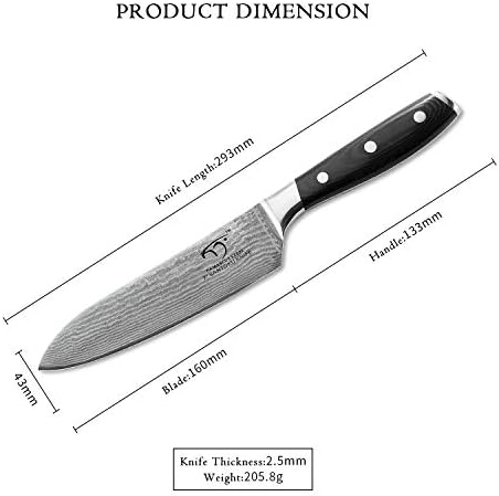 Damascus Chef Knife 7 Inch/17.78cm, Pro Grade 67 Layer VG10 Damascus Steel Japanese Knife Ultra Sharp Kitchen Knife, Santoku Knife with Gorgeous Gift Box, for Chopping, Slicing, Mincing and Dicing