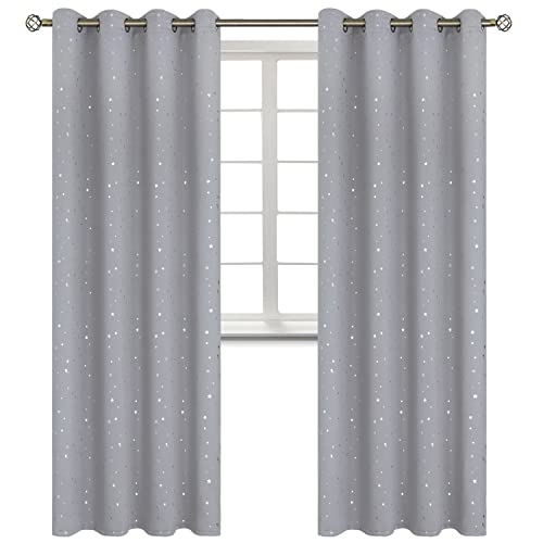 Image of BGment Light Grey Star Blackout Curtains for Kid's Bedroom - Grommet Thermal Insulated Room Darkening Printed Curtains for Living Room, Set of 2 Panels (52 x 95 Inch, Light Grey)