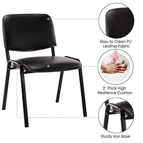 Waiting Room Chairs Stackable Conference Room Chairs No Wheels Office Guest Chair No Arms Reception Chairs For School Breakroom Banquet Church Lobby (Leather-Cushion,Black,5Pcs) #TOP4