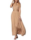 Women's Infinity Gown Dress Multi-Way Strap Wrap Convertible Maxi Dresses Khaki