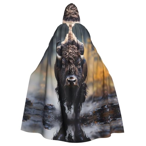 Cape à capuche motif bison d'Amérique du Nord tissu fluide de qualité
