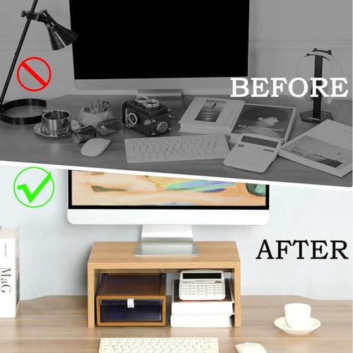 Image of Higher Monitor Stand Riser, Wood Monitor Riser with Storage for Desk Small Monitor Stand TV /Screen /PC /Laptop Riser Computer Stand Desktop Shelf (Oak)