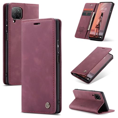 SLWYF Handyhülle für Huawei P40 Lite 4G/nova 6 SE/nova 7i Hülle Premium Lederhülle Klappbar Flip Hülle Tasche Magnet Kartenfach Standfunktion Klapphülle Schutzhülle für Huawei P40 Lite 4G, Rot