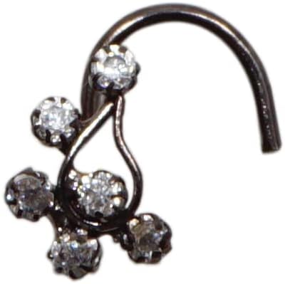 Indian Nose Stud 925 Sterling Silver Nose Hoop Crock Screw Nose Stud Unique Nose Ring Diamond Nose Piercing Tinny Nose Hoop Crystal Nose Piercing Black Plated Nose Ring