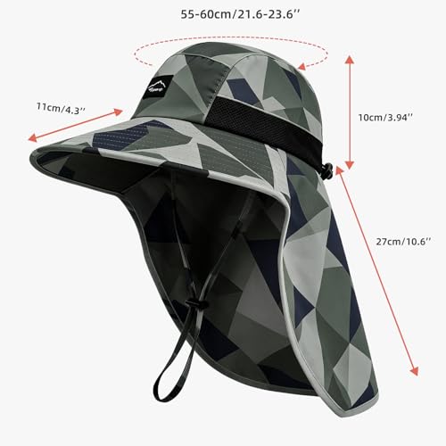 Image of Rosoz Outdoor Sun Hat for Men Women, UPF50+ Protection Safari Cap Wide Brim Mesh Fishing Hat with Neck Flap Beach Garden
