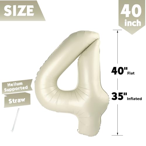 Image of 40 Inch Cream Number 4 Balloon Birthday Party Decorations for Men & Women | 40 Inch Cream inflatable foil number balloons, large birthday decorations for 4th birthday