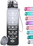 Motivational Water Bottle with Time Marker, 32 oz (950 ml), BPA-Free Plastic, Easy Drink Straw, Fits Cup Holder (1002-Day/Night, 26 oz)