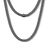 MUSECLOUD Black Cuban Link Chain for Men Mens Cuban Necklace - Black Plated Stainless Steel Chains Durable 5mm Chunky Miami Curb Jewelry for Friends Non-Tarnish Necklaces 22 inch