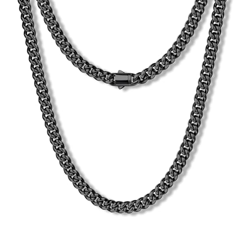 MUSECLOUD Black Cuban Link Chain for Men Mens Cuban Necklace - Black Plated Stainless Steel Chains Durable 5mm Chunky Miami Curb Jewelry for Friends Non-Tarnish Necklaces 22 inch
