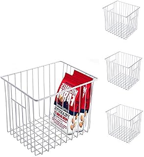 Slideep Refrigerator Freezer Storage Basket Organizers, Deep Wire Household Bins Container with Handles