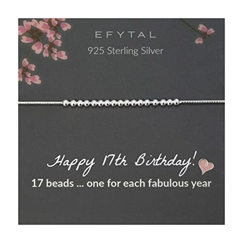 EFYTAL 17th Birthday Bracelet, 925 Sterling Silver Bead Bracelet, 17 Year Old Gift Ideas, Birthday Gifts for 17 Year Old, Regalos para una jovencita de diecisiete años
