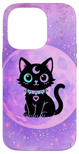 Black Cat Pink Witchy Cat Kawaii Pastel Goth Cat Moon Purple �X�}�z�P�[�X iPhone 14 Pro �p
