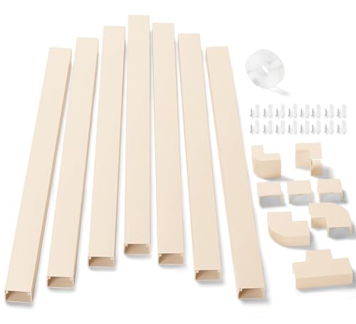 Image of 126in Cord Hider Kit, ZhiYo Wire Hiders for TV on Wall, Paintable Cable Management Kit, Wire Cover for Wall Mount TV, Beige Cable Raceway, Cord Cover Wall Wire Management Kit, 8xL15.7in W1.18inH0.67in
