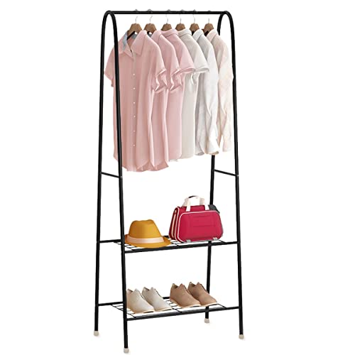 Karezonine Clothing Rack, Heavy Duty Clothes Rack Portable Garment Rack With 2-Tier Shelves, Double Rod Metal Coat Rack Freestanding With Bottom Shelves For Shoes Rack Organizer - Black #TOP5