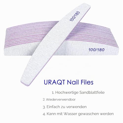 URAQT Professionelle Nagelfeile, 16 Stück, Feile 100/180, waschbar, für Nägel, doppelseitig – Friseursalon, Haustiere (weiß)